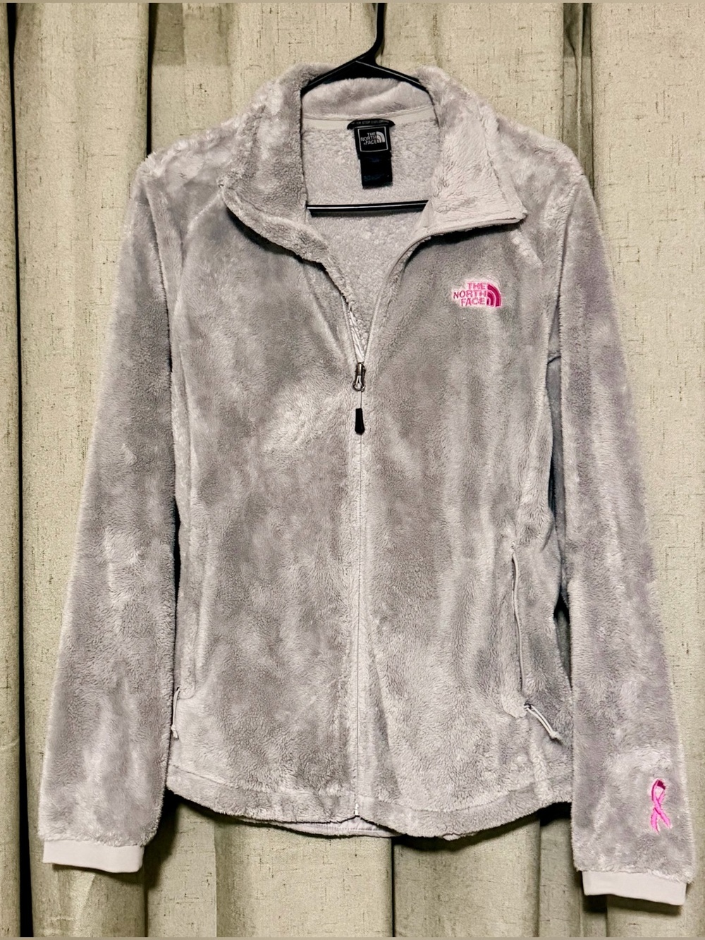 The North Face Women's Light Gray Plush Full-Zip Jacket - Breast Cancer Logo